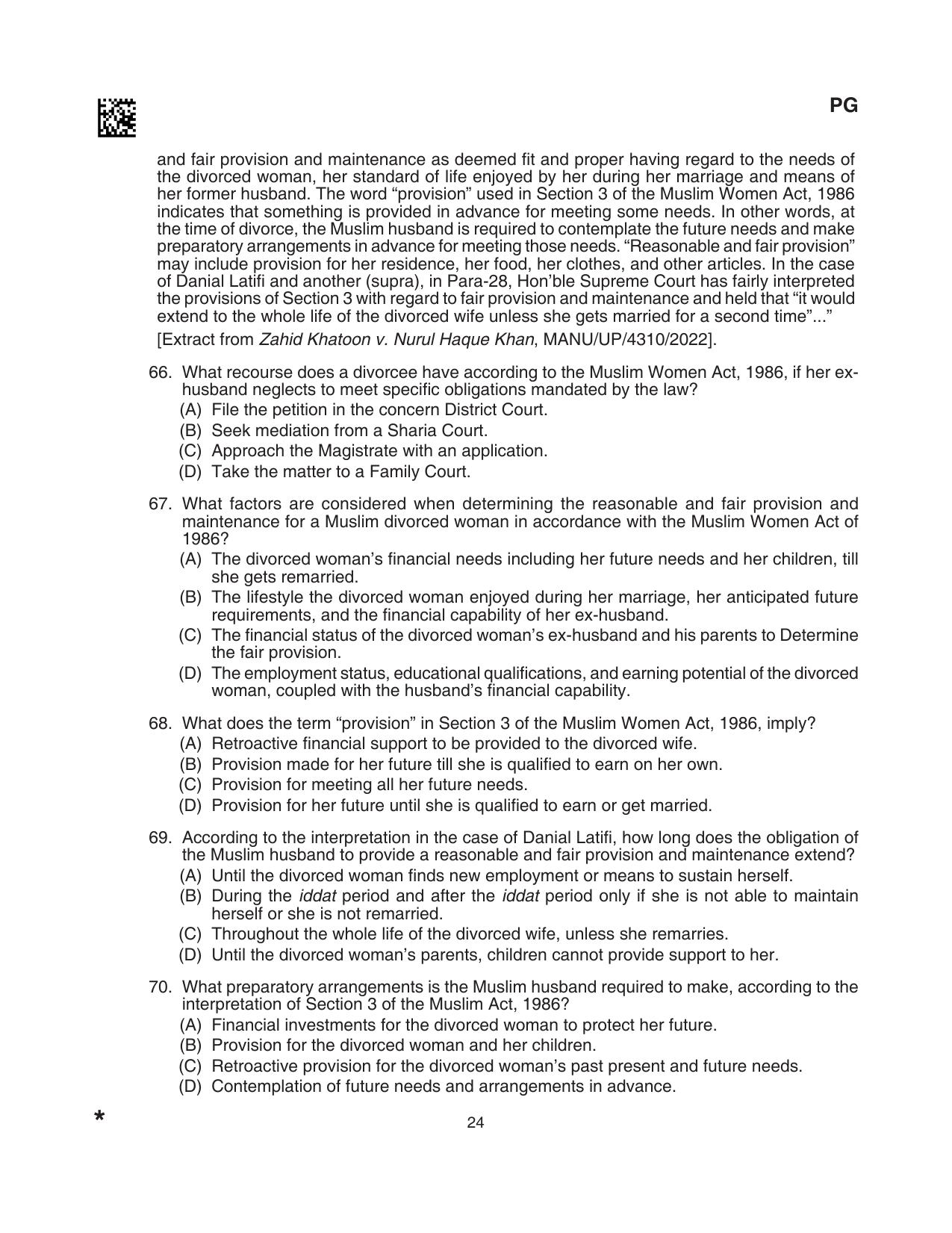 CLAT 2024 PG SET A Question Paper - Page 24