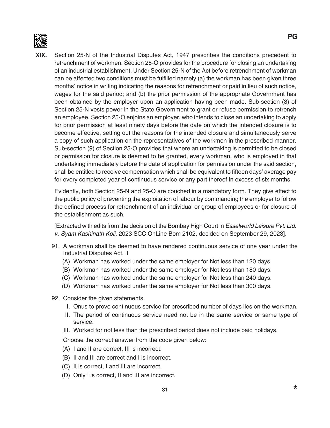 CLAT 2024 PG SET A Question Paper - Page 31