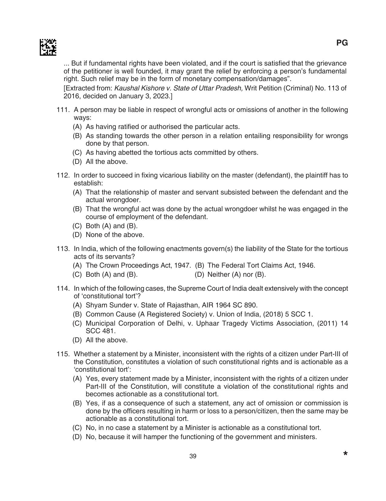 CLAT 2024 PG SET A Question Paper - Page 39