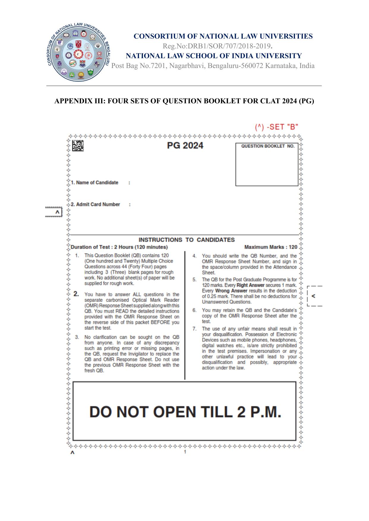 CLAT 2024 PG SET A Question Paper - Page 45