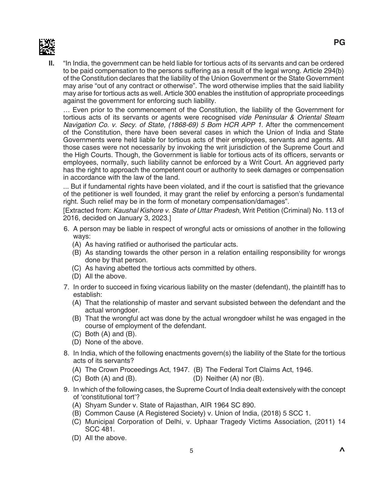 CLAT 2024 PG SET A Question Paper - Page 49