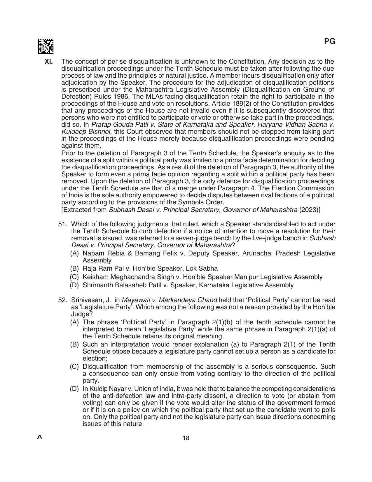 CLAT 2024 PG SET A Question Paper - Page 62