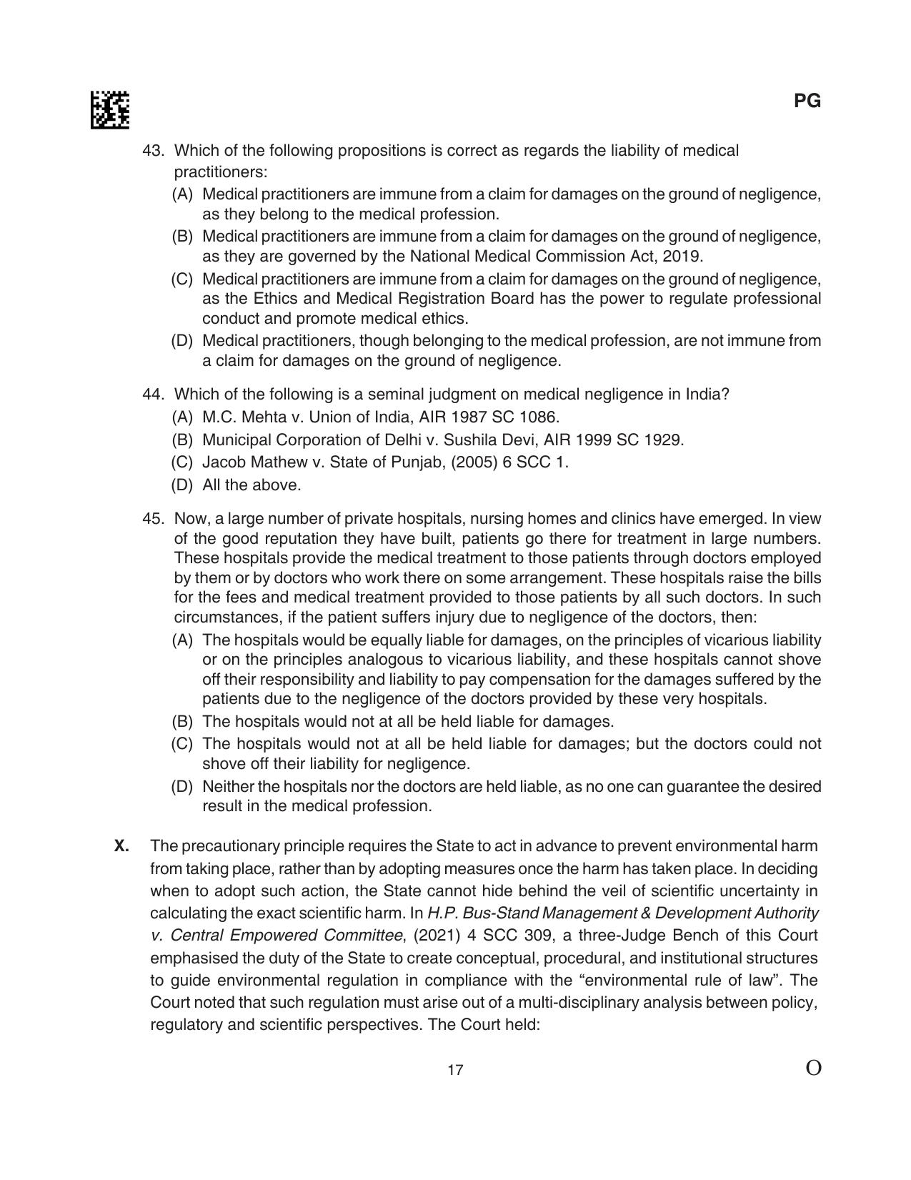 CLAT 2024 PG SET A Question Paper - Page 105