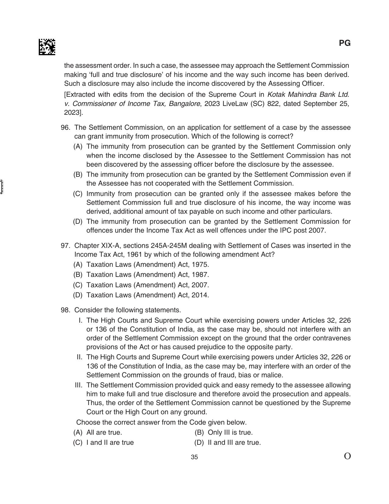 CLAT 2024 PG SET A Question Paper - Page 123