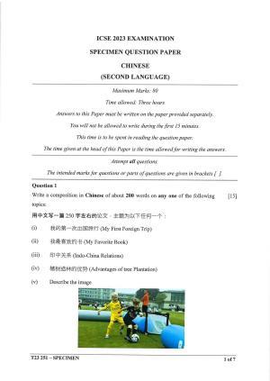 ICSE Class 10 Chinese Sample Papers 2023