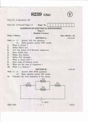 AP Inter 1st Year Elements of Electrical Engineering-I (Old) May-2019-Vocational Question Paper