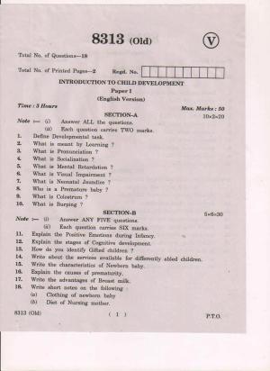 AP Inter 1st Year Interoduction to Child Development-I (Old) March-2019-Vocational Question Paper