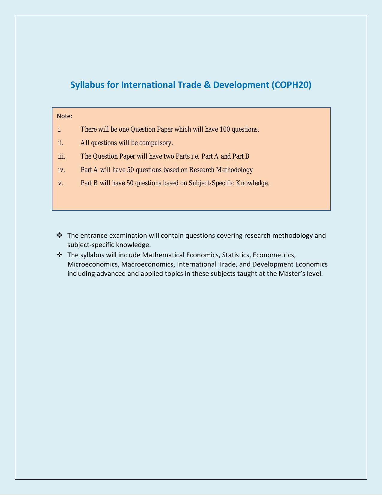 NTA PhD Entrance Exam International Trade & Development Syllabus - Page 1