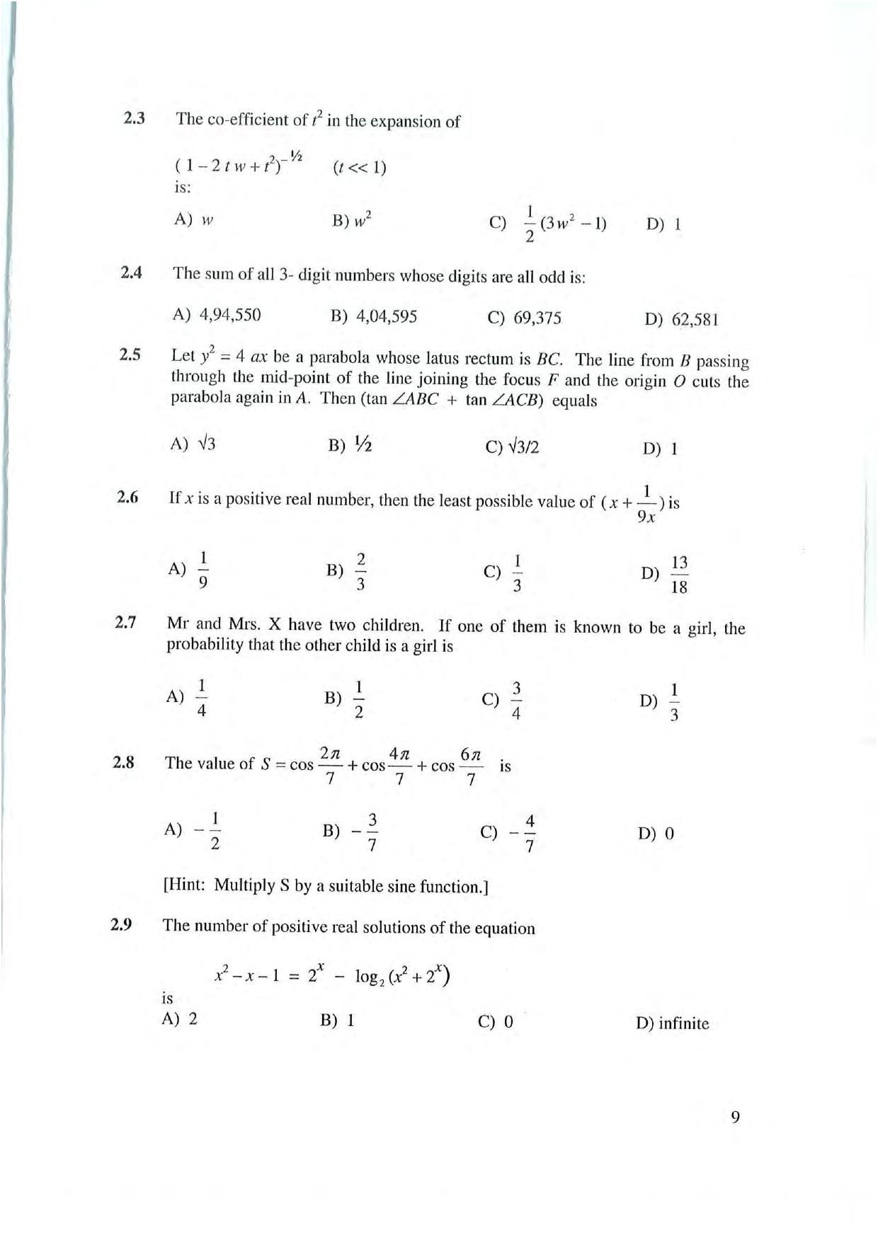 NEST 2007 Question Paper - Page 9