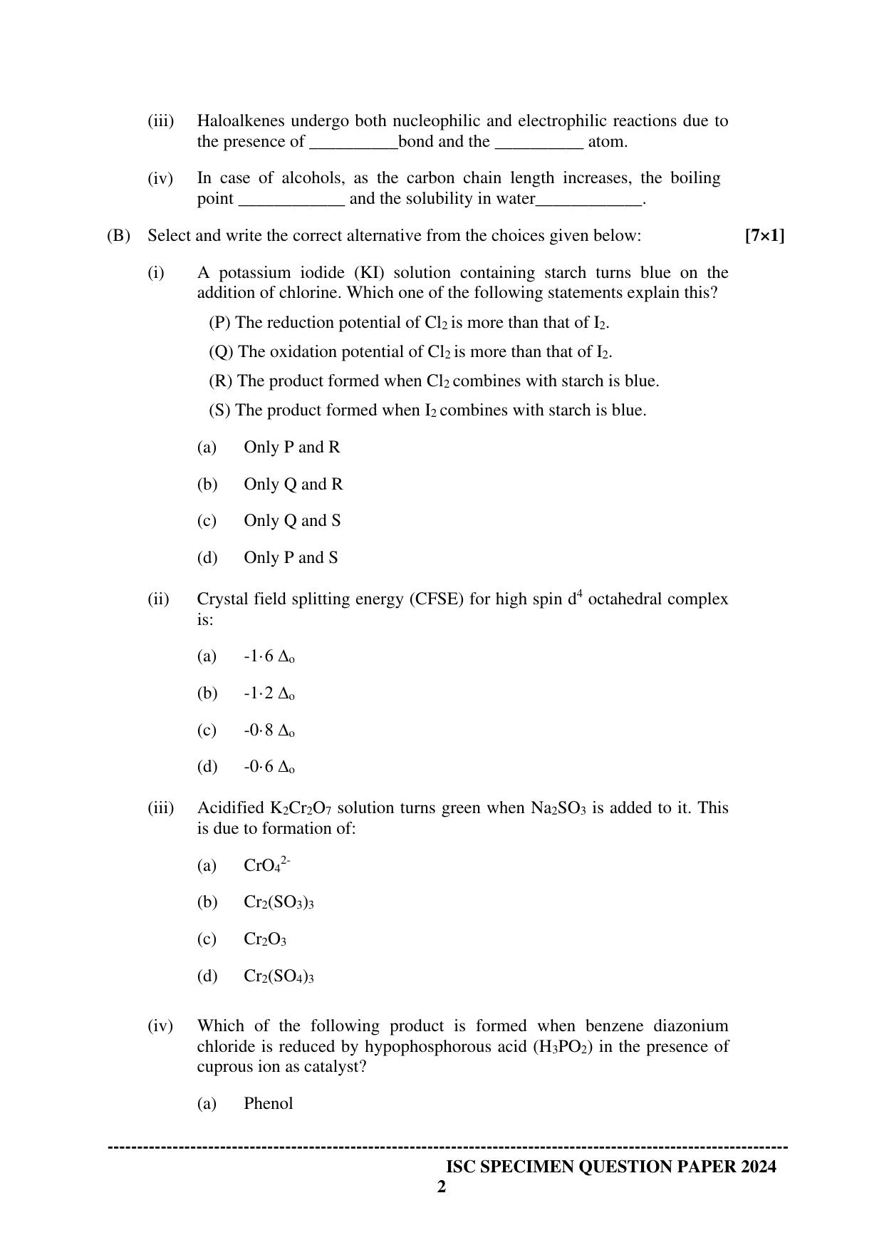 ISC Class 12 2024 CHEMISTRY PAPER 1 Sample Paper - Page 2