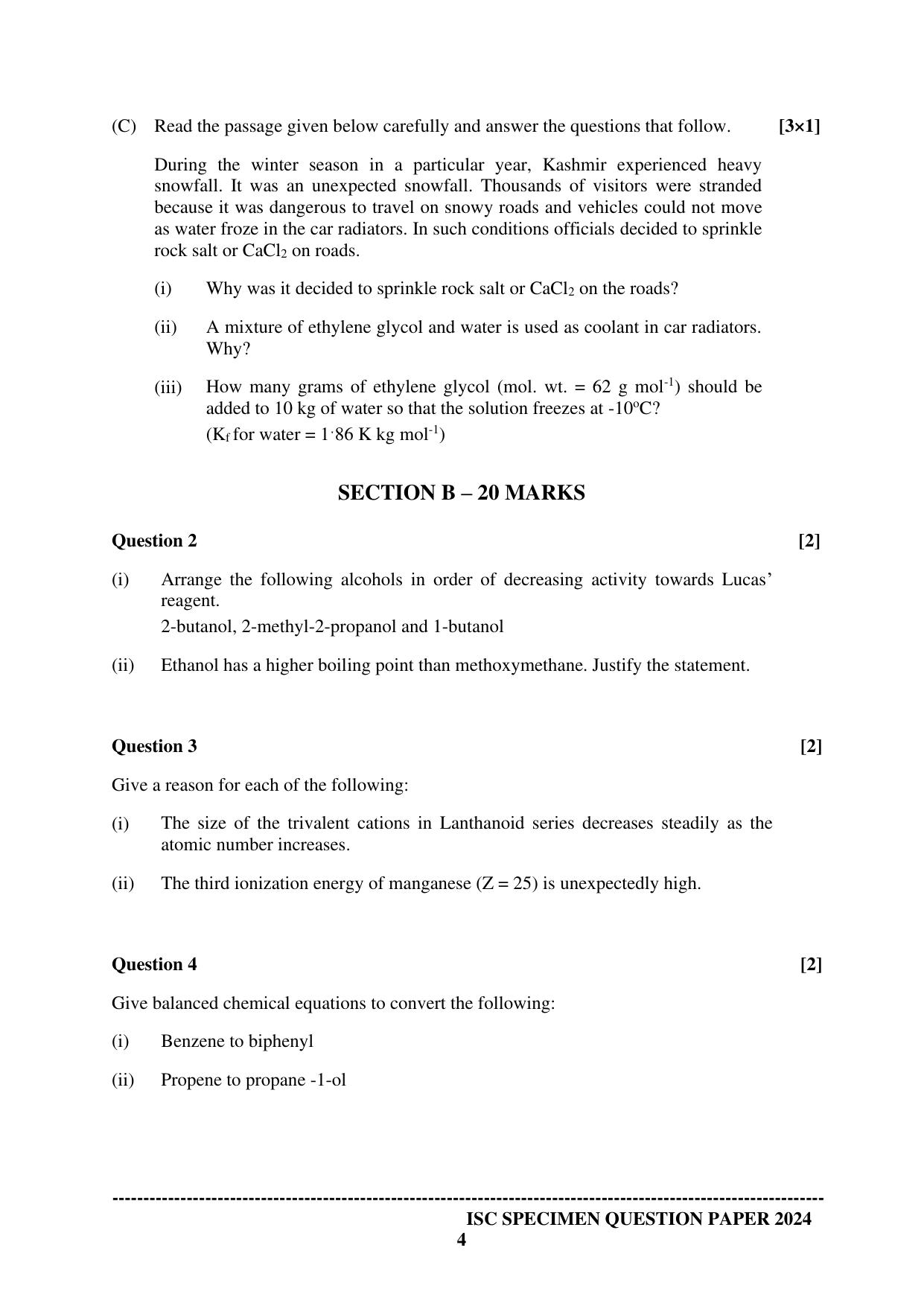 ISC Class 12 2024 CHEMISTRY PAPER 1 Sample Paper - Page 4