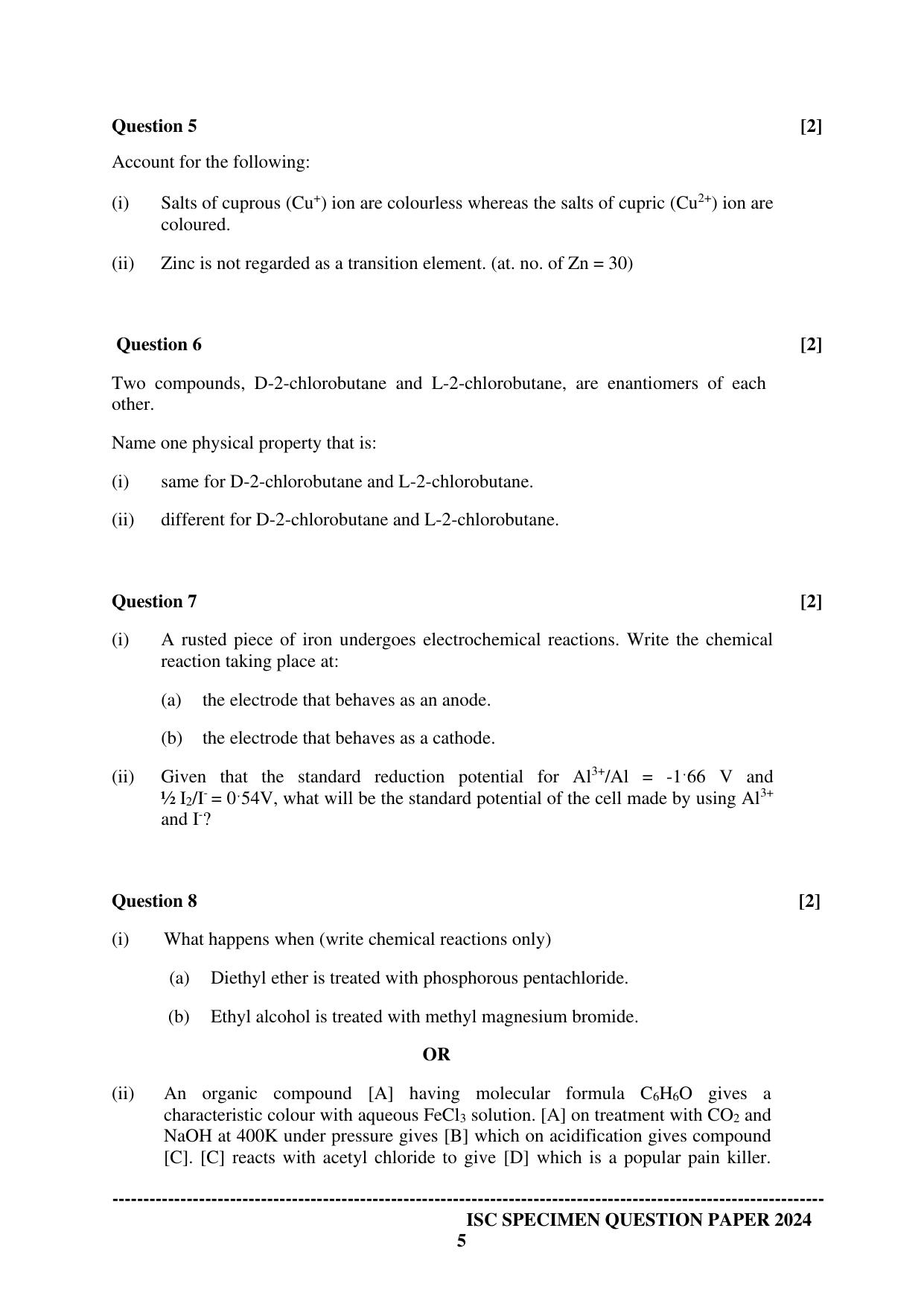 ISC Class 12 2024 CHEMISTRY PAPER 1 Sample Paper - Page 5
