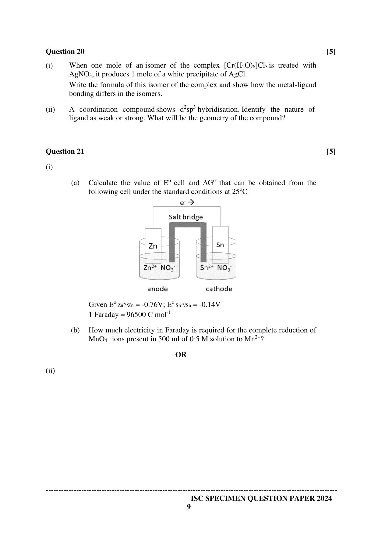 ISC Class 12 2024 CHEMISTRY PAPER 1 Sample Paper - Page 9