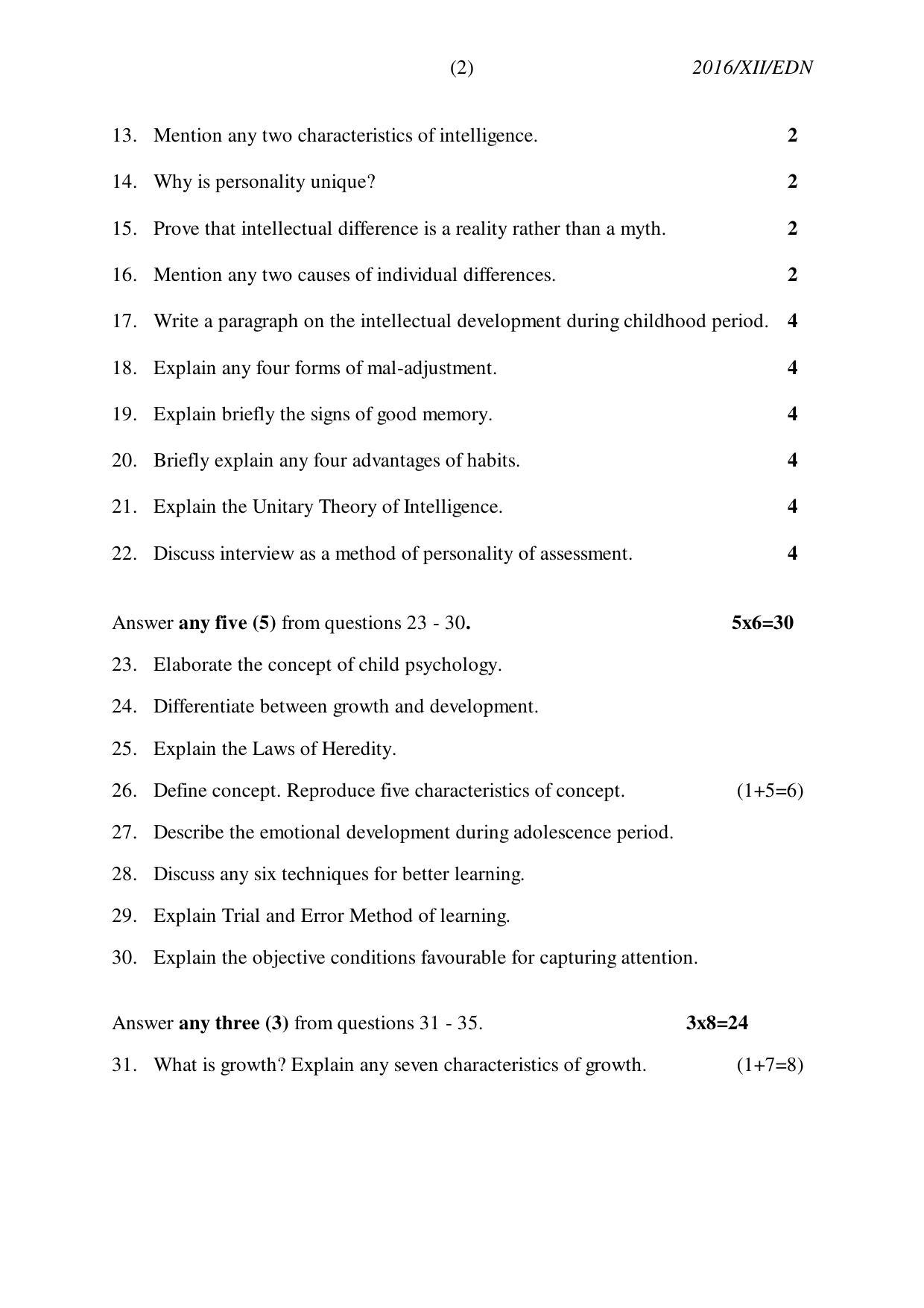 Nagaland Board Class 12 EDUCATION 2016 Question Papers - Page 2