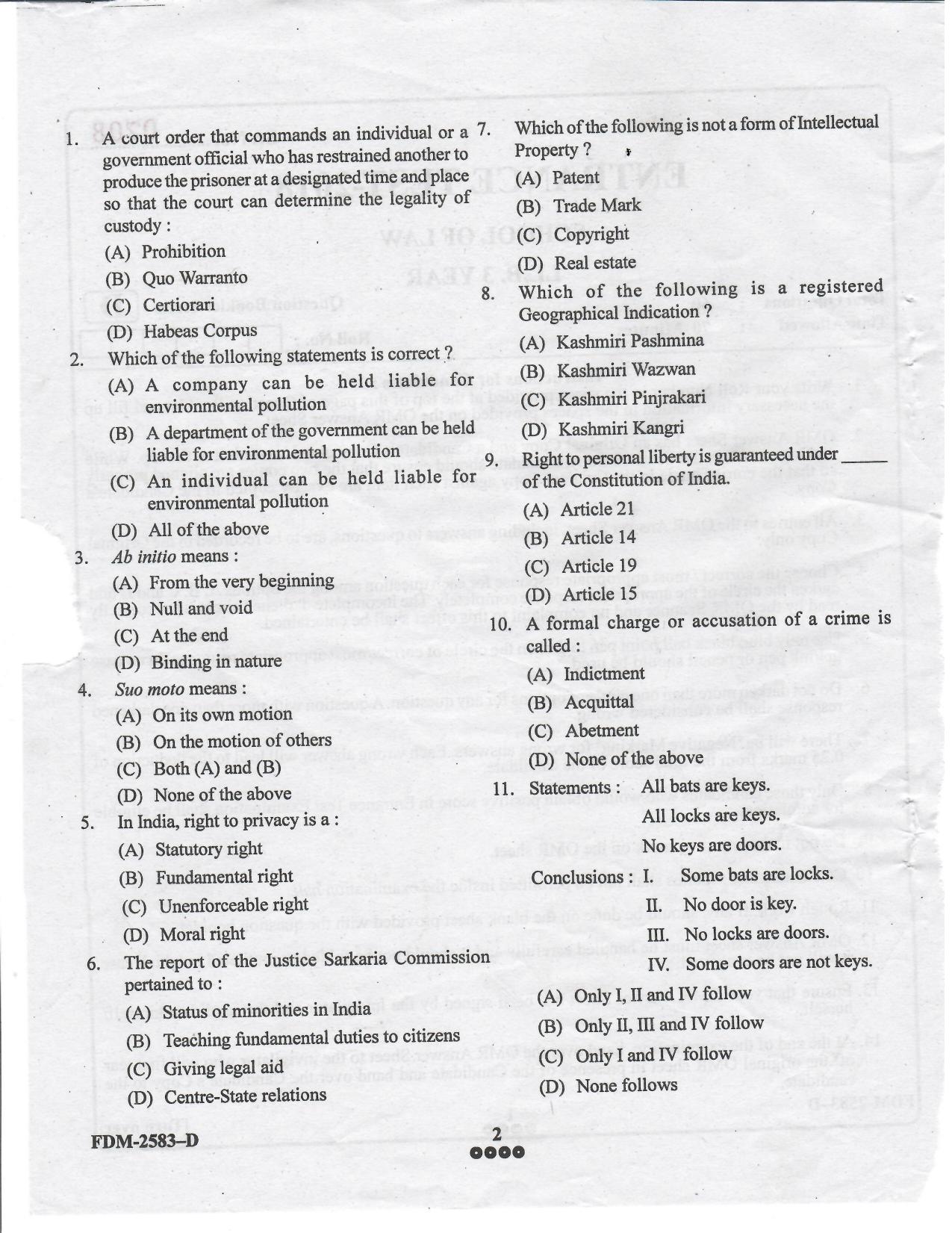 KUET 2024 LLB Question Paper - Page 36