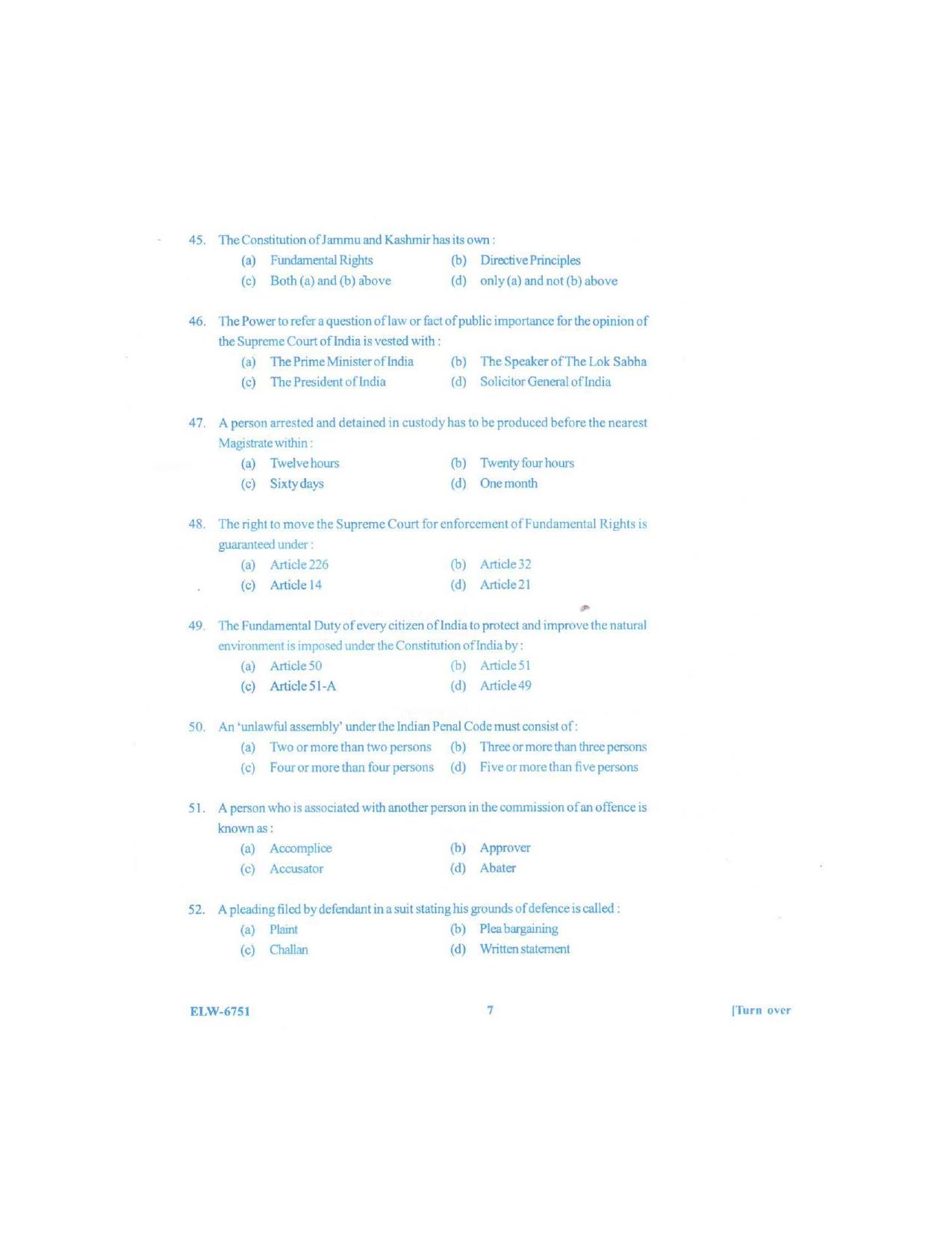KUET 2024 LLB Question Paper - Page 71