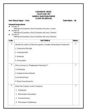 CBSE Class 12 Carnatic Vocal Sample Paper 2024