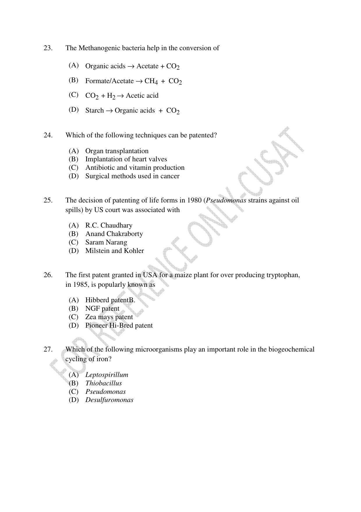 CUSAT CAT 2022 623 MICROBIOLOGY Question Paper - Page 5