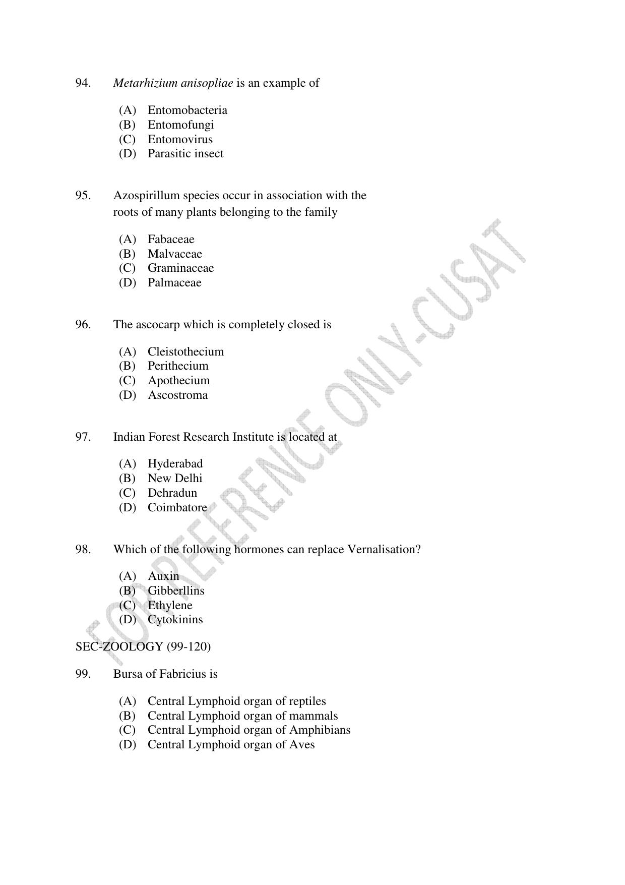 CUSAT CAT 2022 623 MICROBIOLOGY Question Paper - Page 18