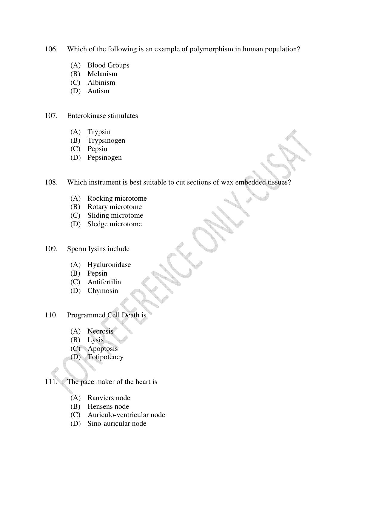 CUSAT CAT 2022 623 MICROBIOLOGY Question Paper - Page 20