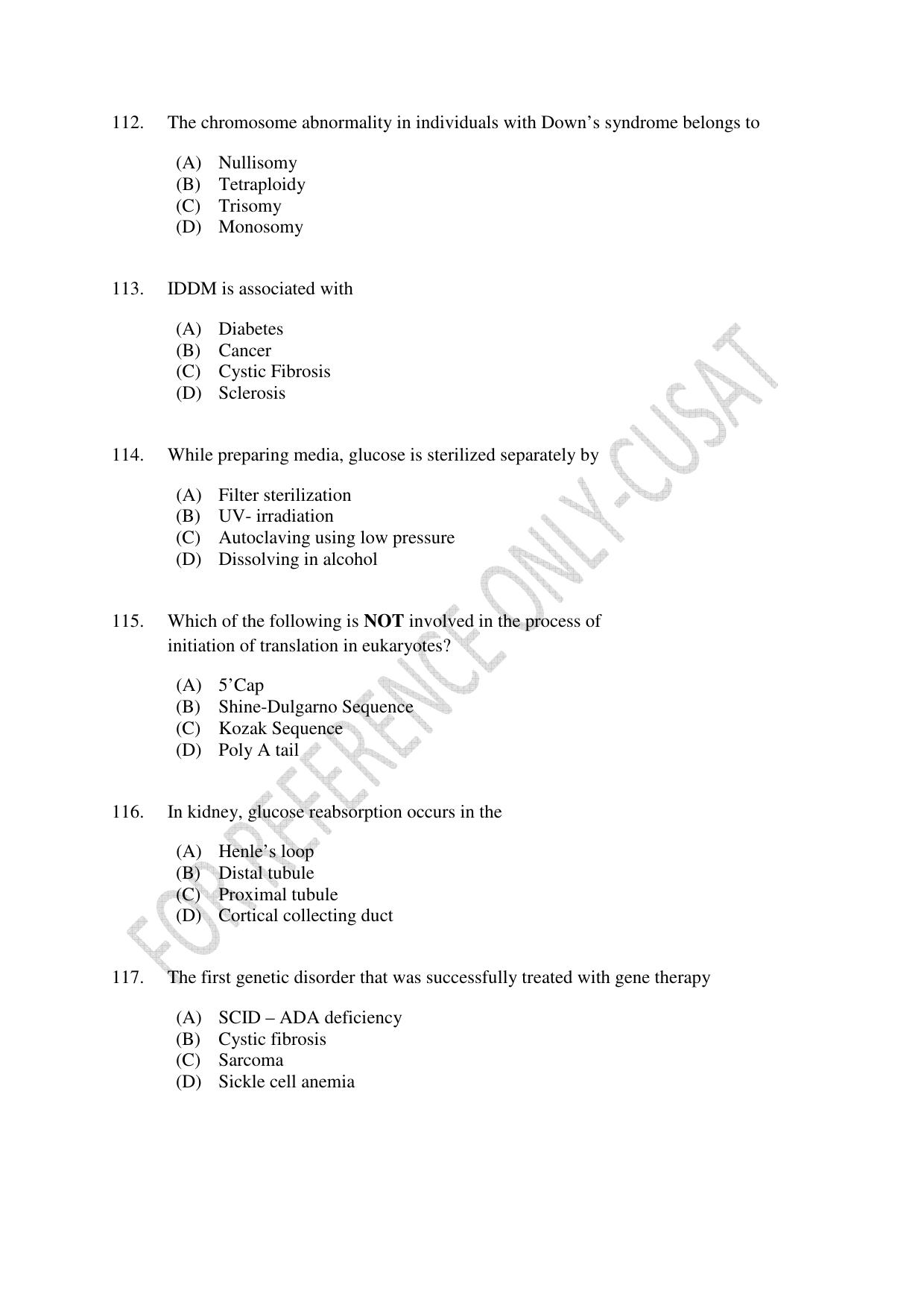 CUSAT CAT 2022 623 MICROBIOLOGY Question Paper - Page 21