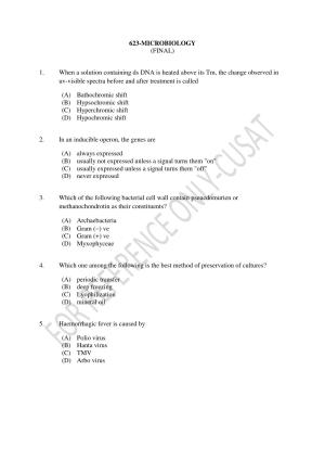 CUSAT CAT 2022 623 MICROBIOLOGY Question Paper