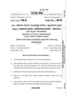 Karnataka SSLC Music - ENGLISH (98-E - PR - Pract_SP8) (Supplementary) June 2017 Question Paper
