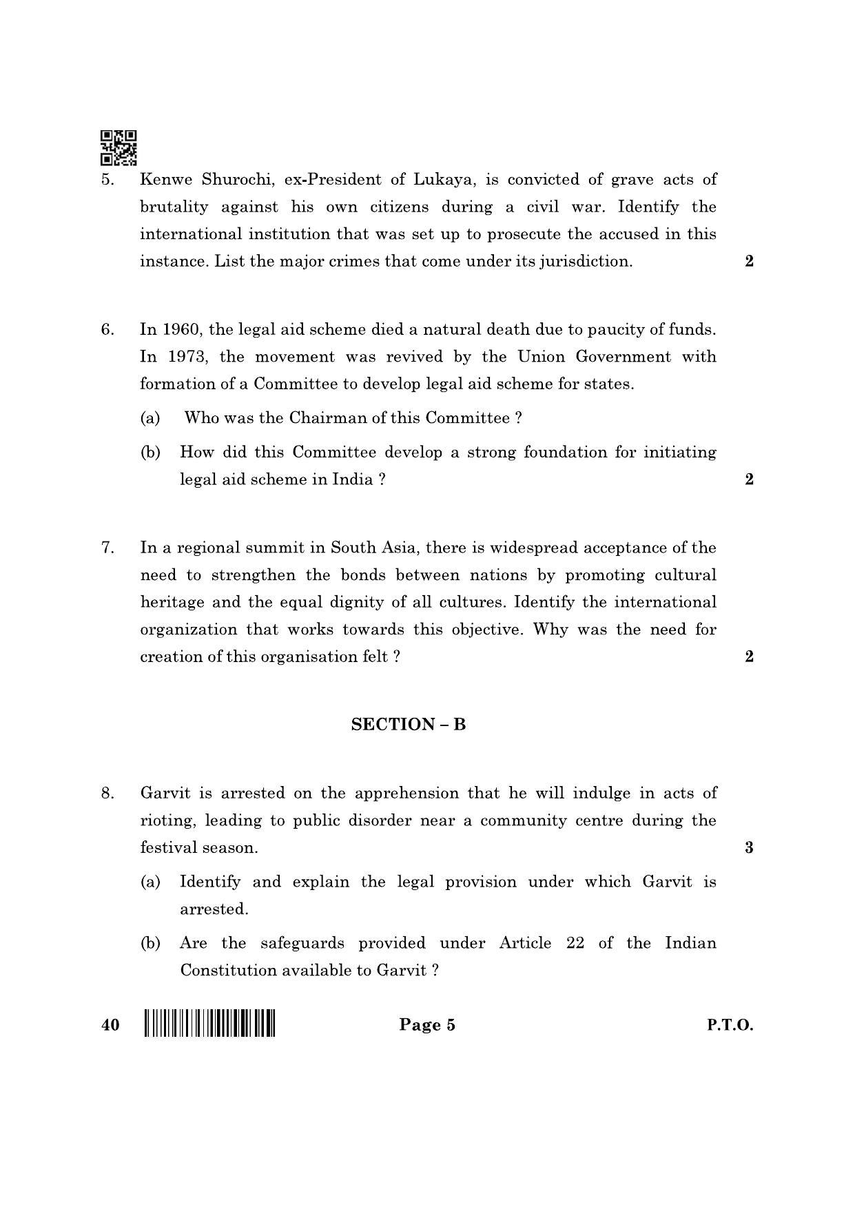 CBSE Class 12 40_Legal Studies 2022 Question Paper - Page 5