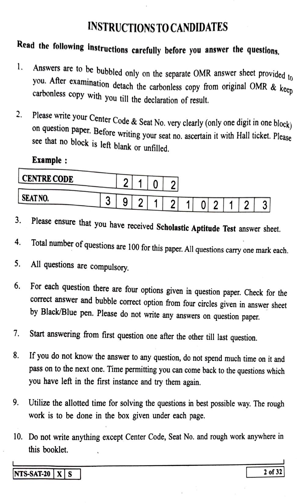 Maharashtra NTSE 2021 English SAT Question Paper - Page 2