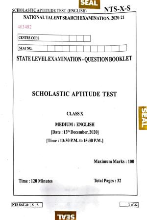 Maharashtra NTSE 2021 English SAT Question Paper