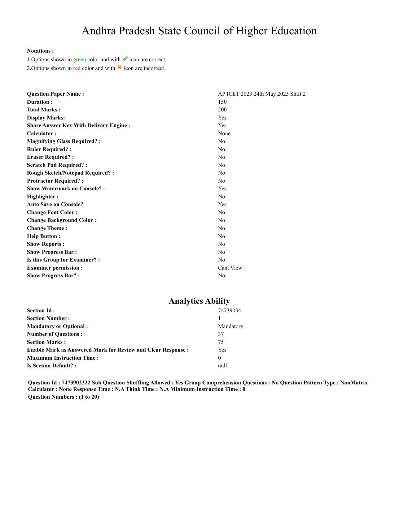 AP ICET 2023 - Shift 2 Question Paper With Preliminary Keys - Page 1