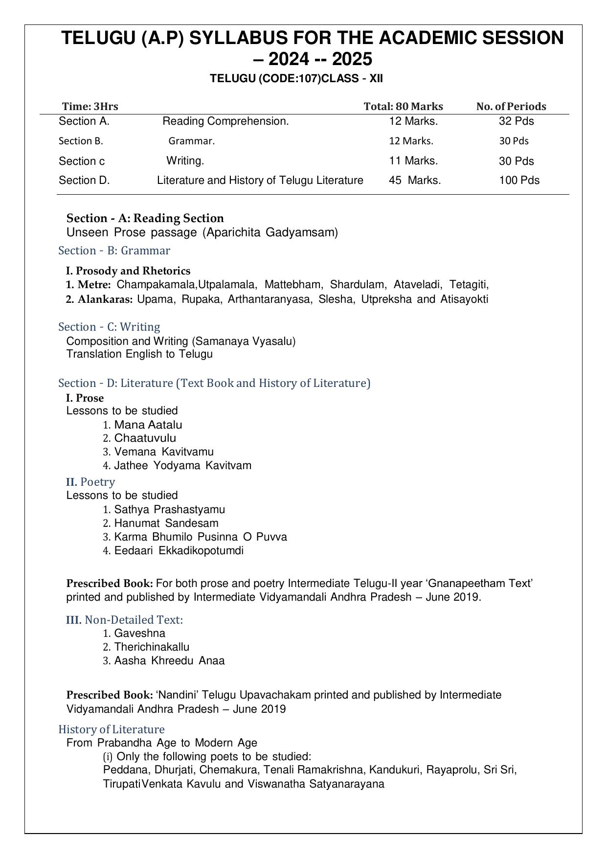 CBSE Class 11 & 12 Telugu (AP) Syllabus - Page 4