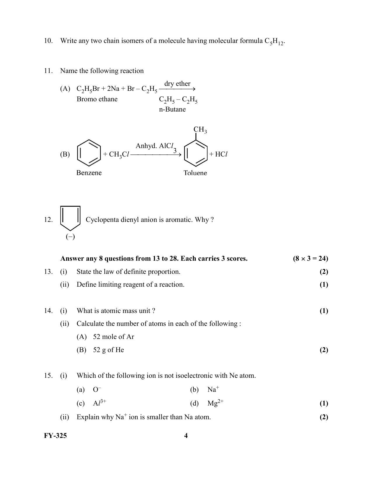 Kerala Plus One 2021 Chemistry Question Papers (Model) - Page 4