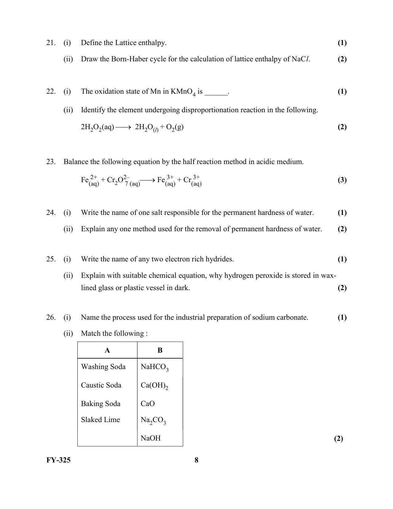 Kerala Plus One 2021 Chemistry Question Papers (Model) - Page 8