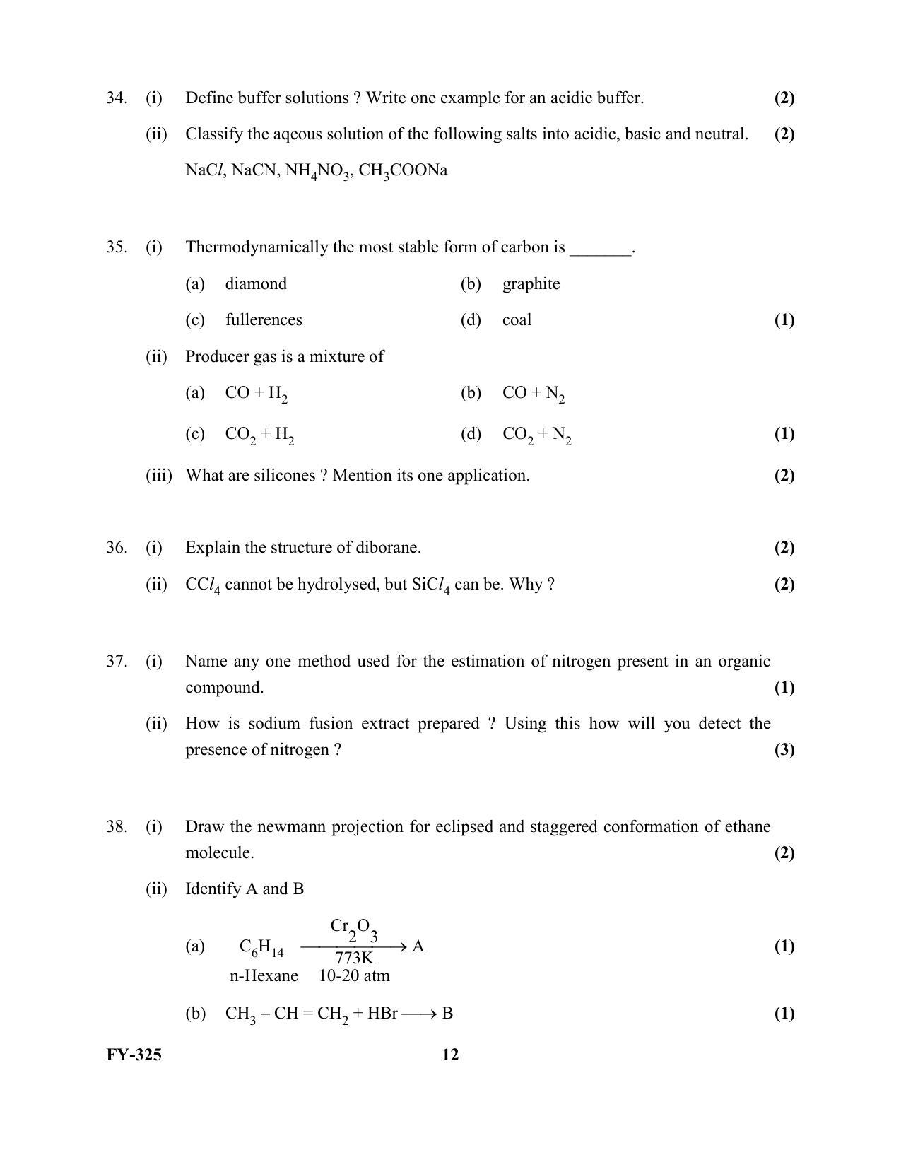 Kerala Plus One 2021 Chemistry Question Papers (Model) - Page 12