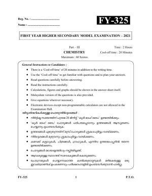 Kerala Plus One 2021 Chemistry Question Papers (Model)
