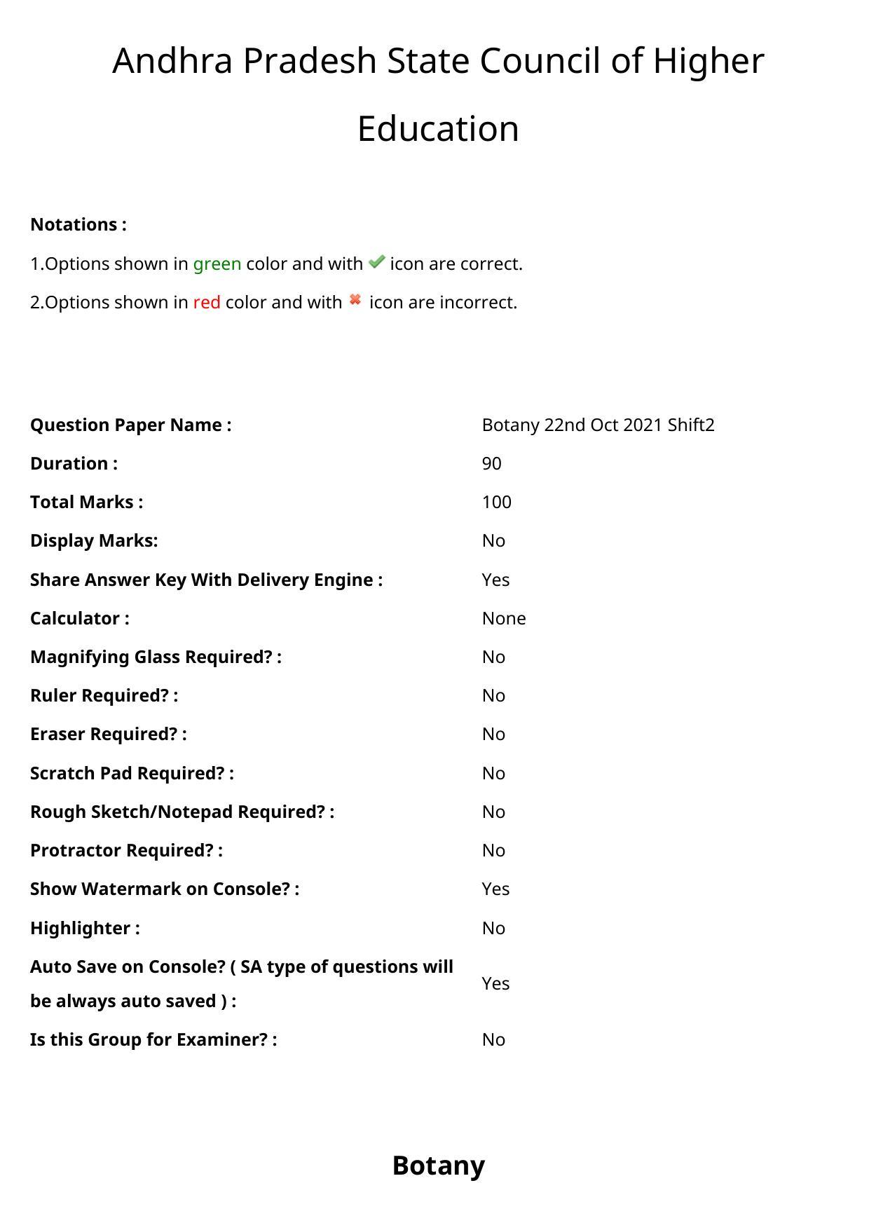 AP PGCET 2021 Botany Question Paper with Answer Key - Page 1