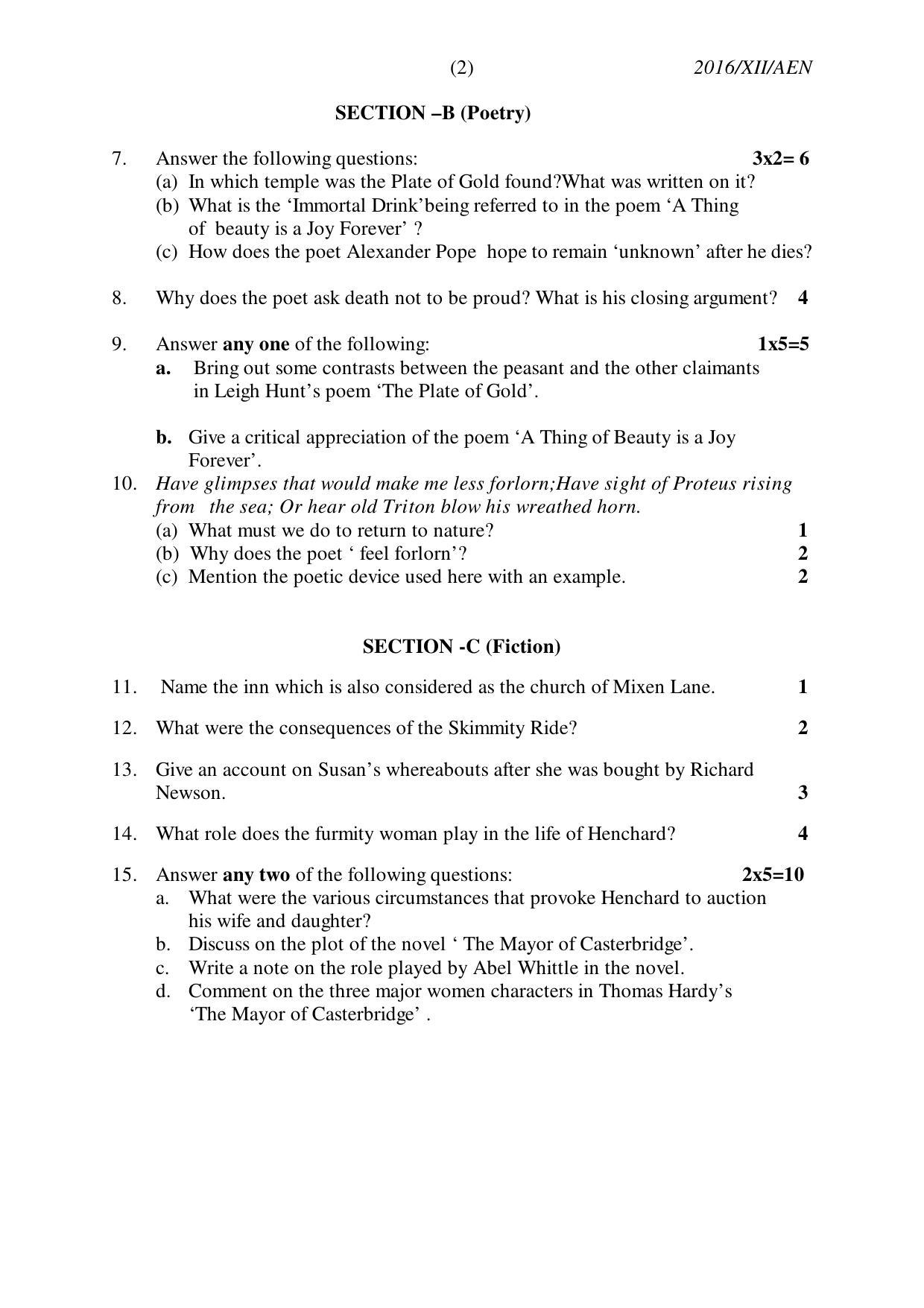 Nagaland Board Class 12 ALTERNATIVE ENGLISH 2016 Question Papers - Page 2