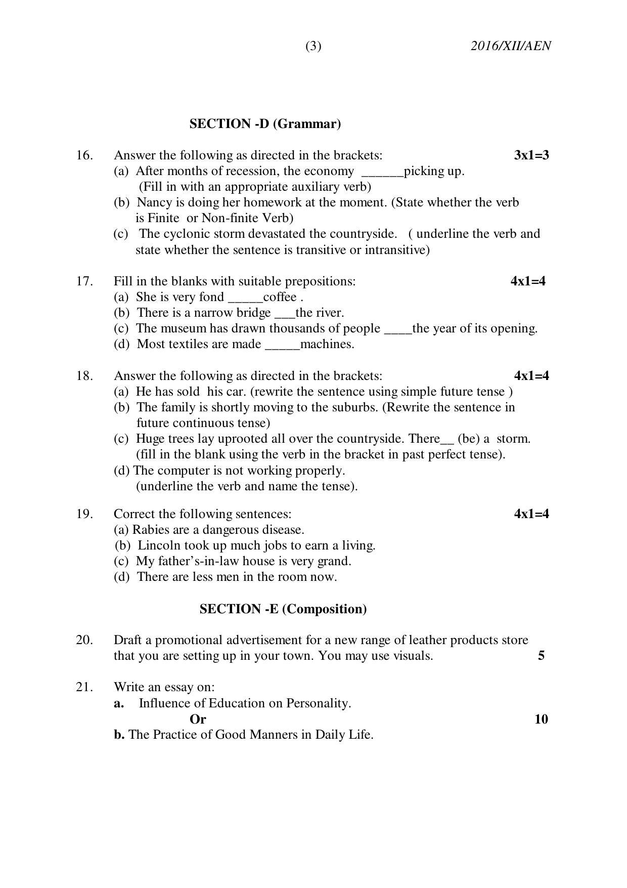 Nagaland Board Class 12 ALTERNATIVE ENGLISH 2016 Question Papers - Page 3