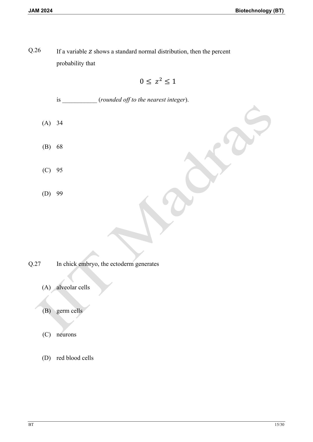 IIT JAM 2024 Biotechnology (BT) Master Question Paper - Page 15