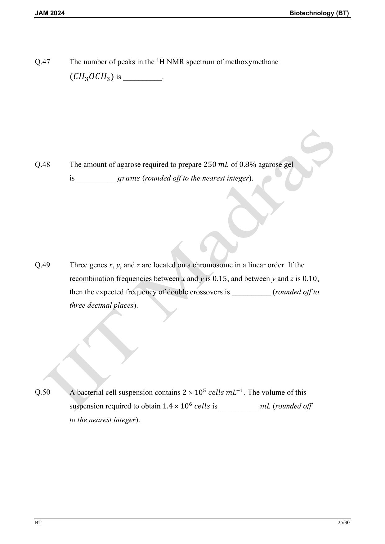 IIT JAM 2024 Biotechnology (BT) Master Question Paper - Page 25