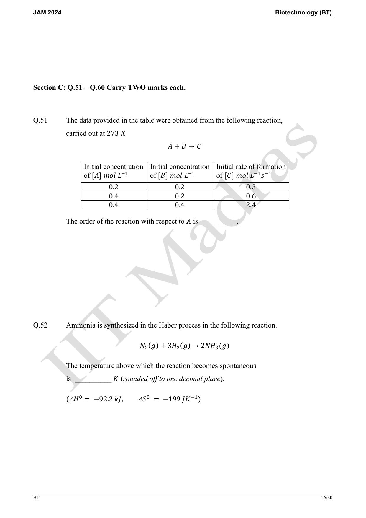 IIT JAM 2024 Biotechnology (BT) Master Question Paper - Page 26