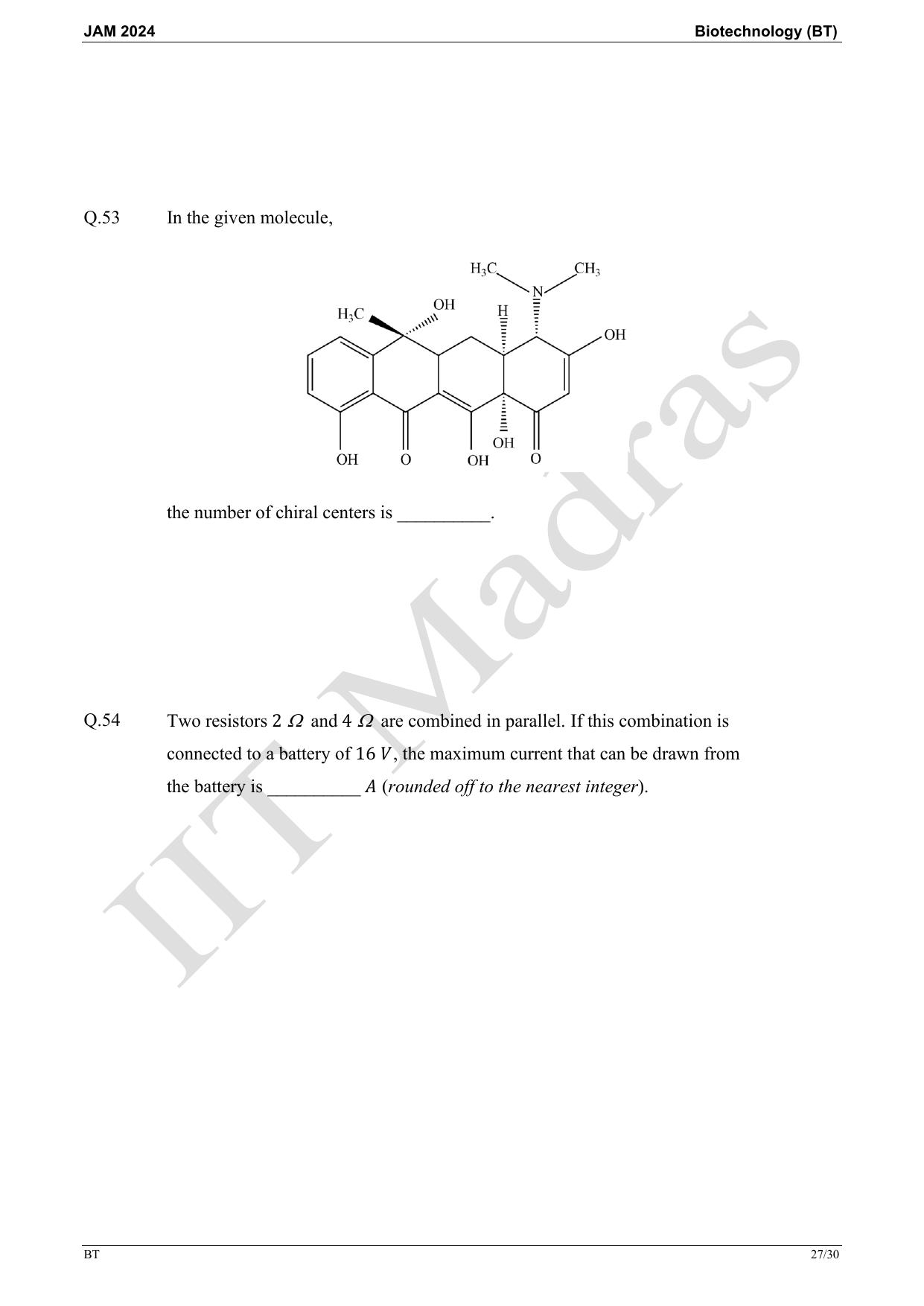 IIT JAM 2024 Biotechnology (BT) Master Question Paper - Page 27
