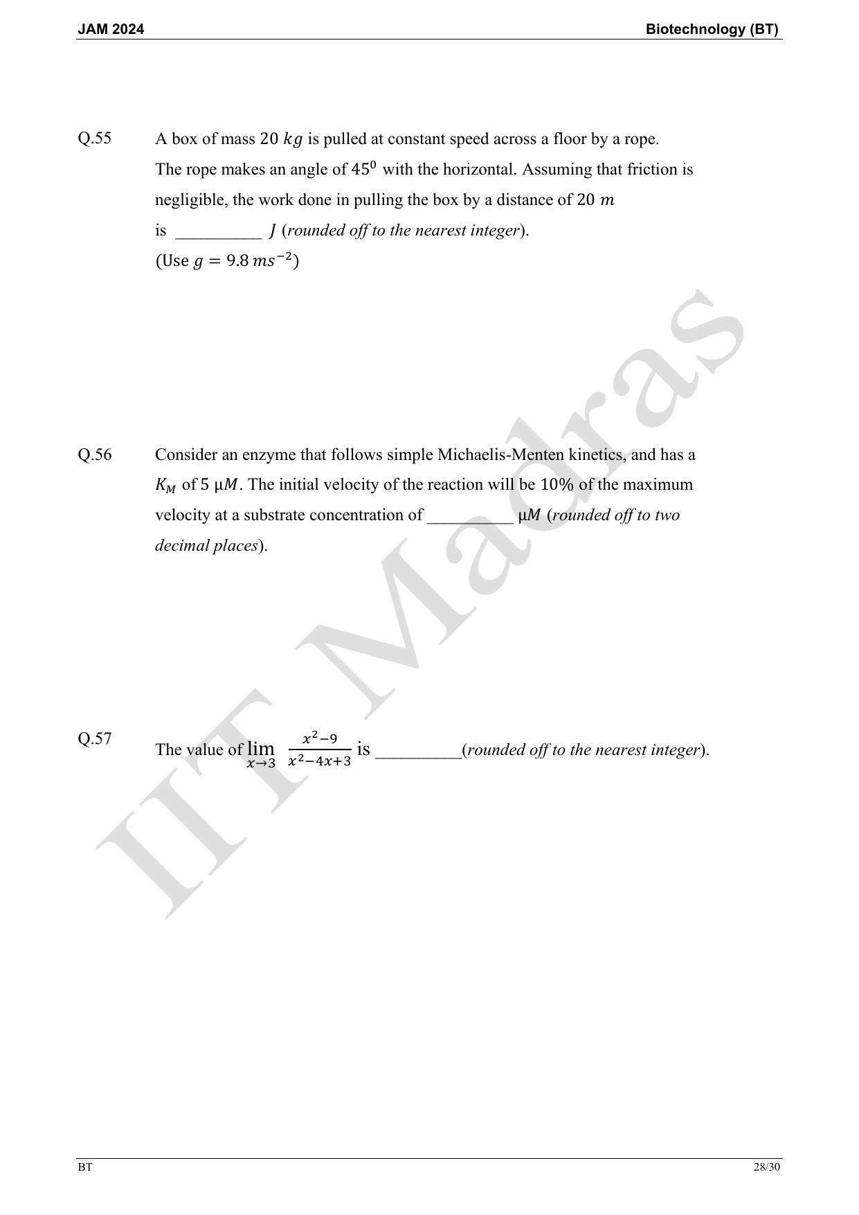 IIT JAM 2024 Biotechnology (BT) Master Question Paper - Page 28