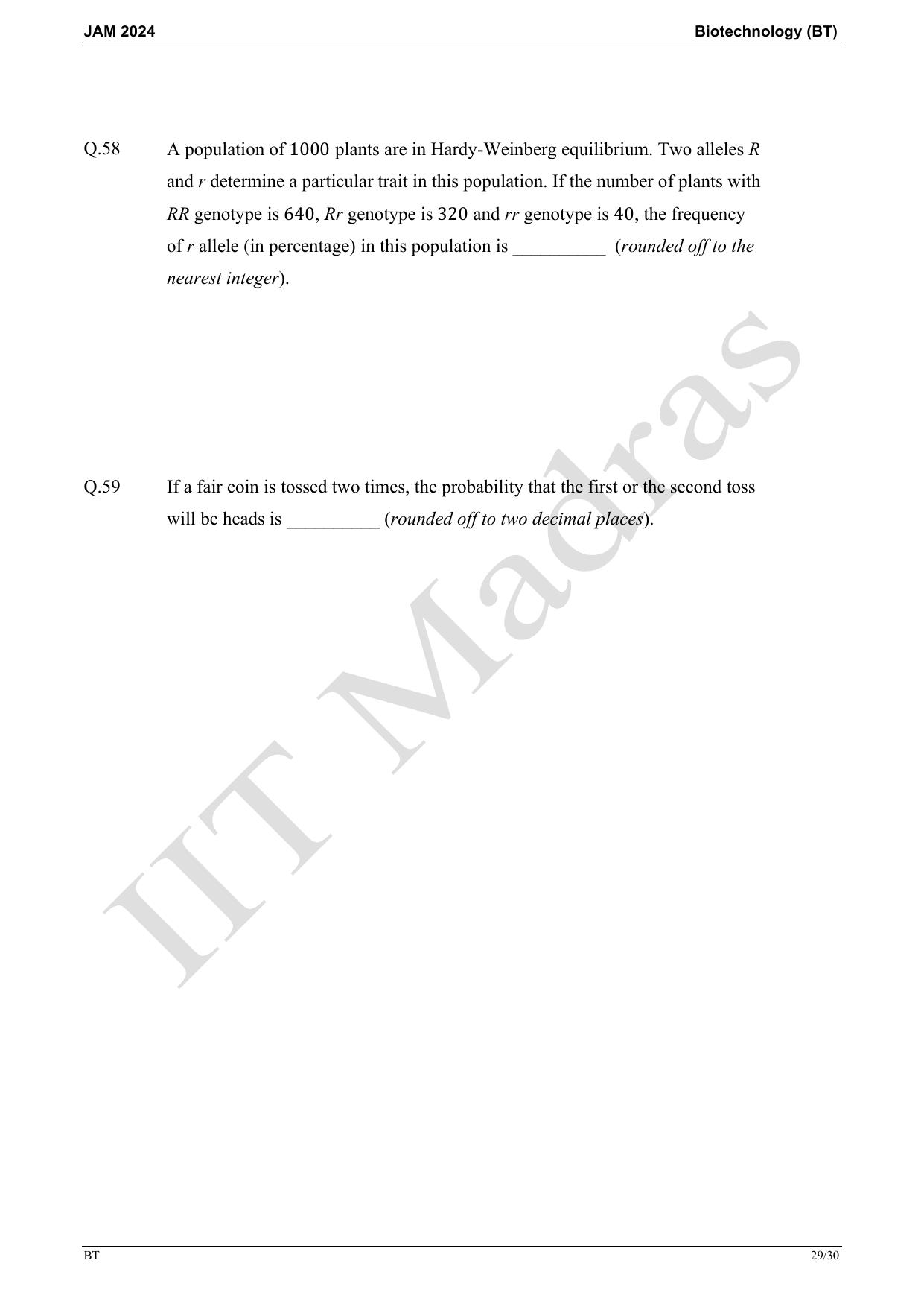 IIT JAM 2024 Biotechnology (BT) Master Question Paper - Page 29