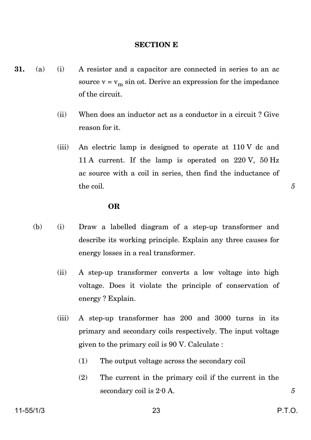 CBSE Class 12 55-1-3 Physics 2024 Question Paper - Page 23