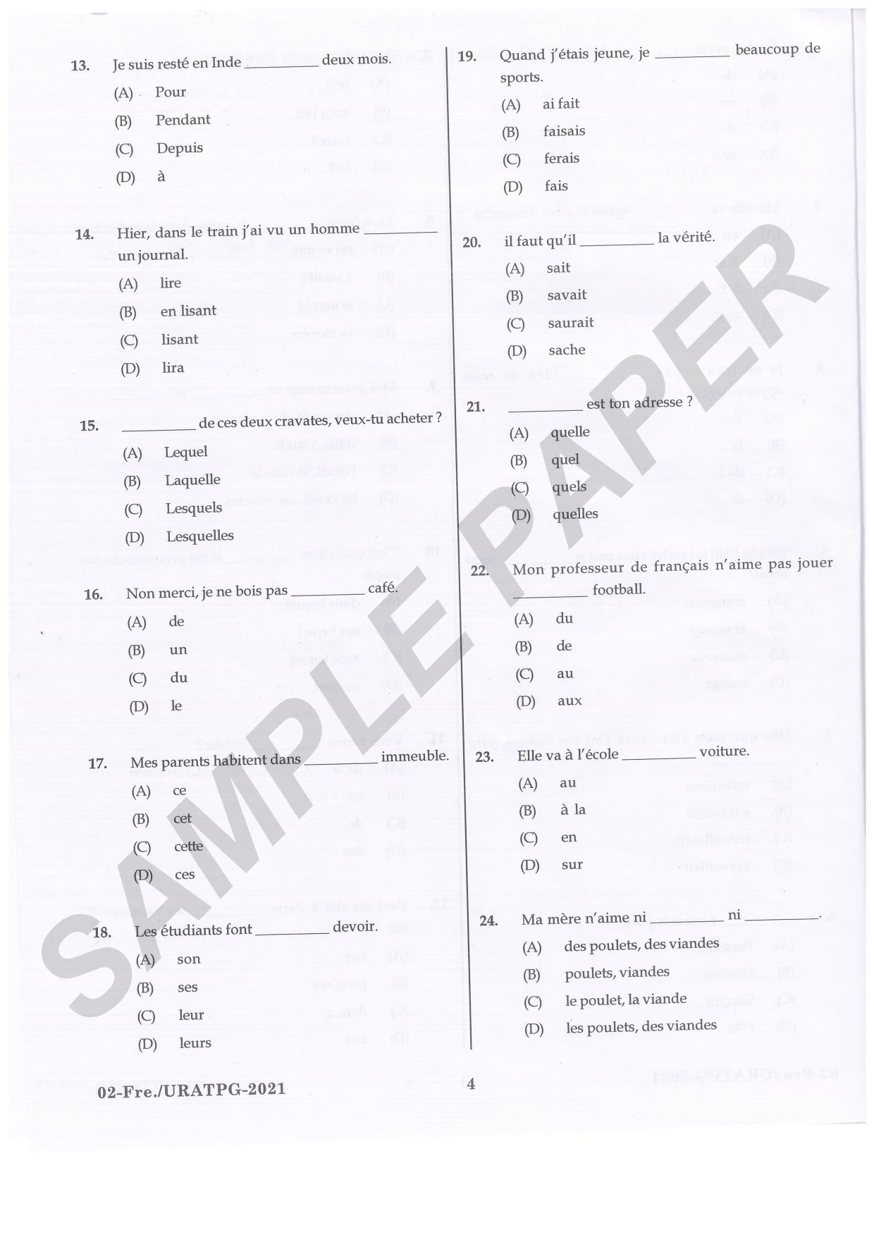 URATPG French Sample Question Paper 2021 - Page 4