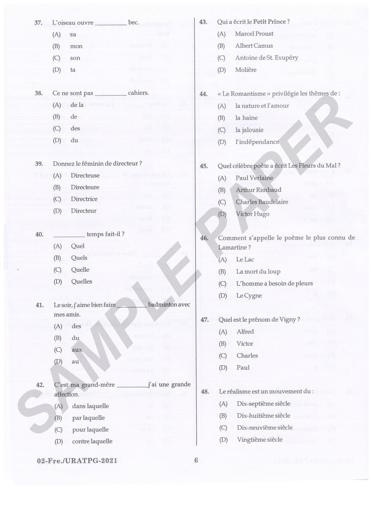 URATPG French Sample Question Paper 2021 - Page 6