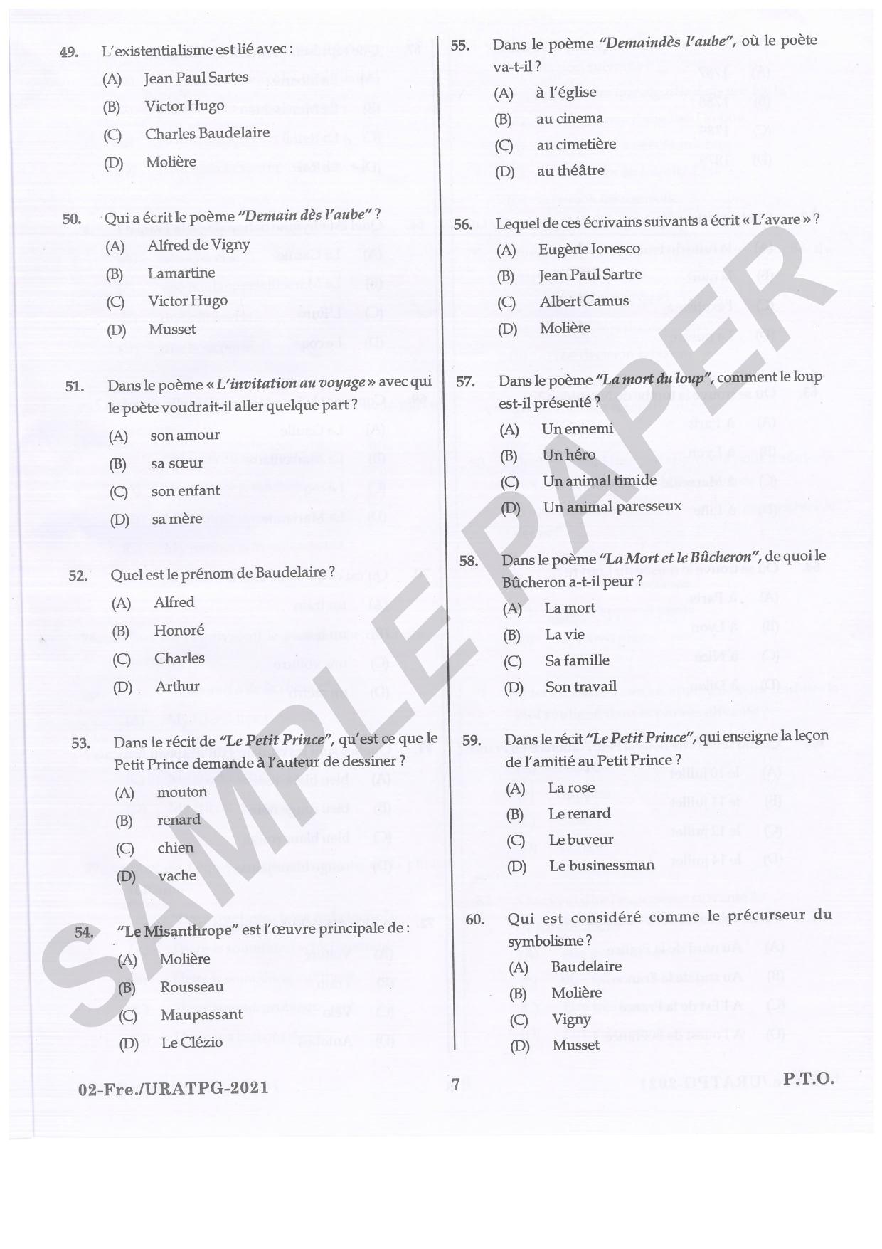 URATPG French Sample Question Paper 2021 - Page 7