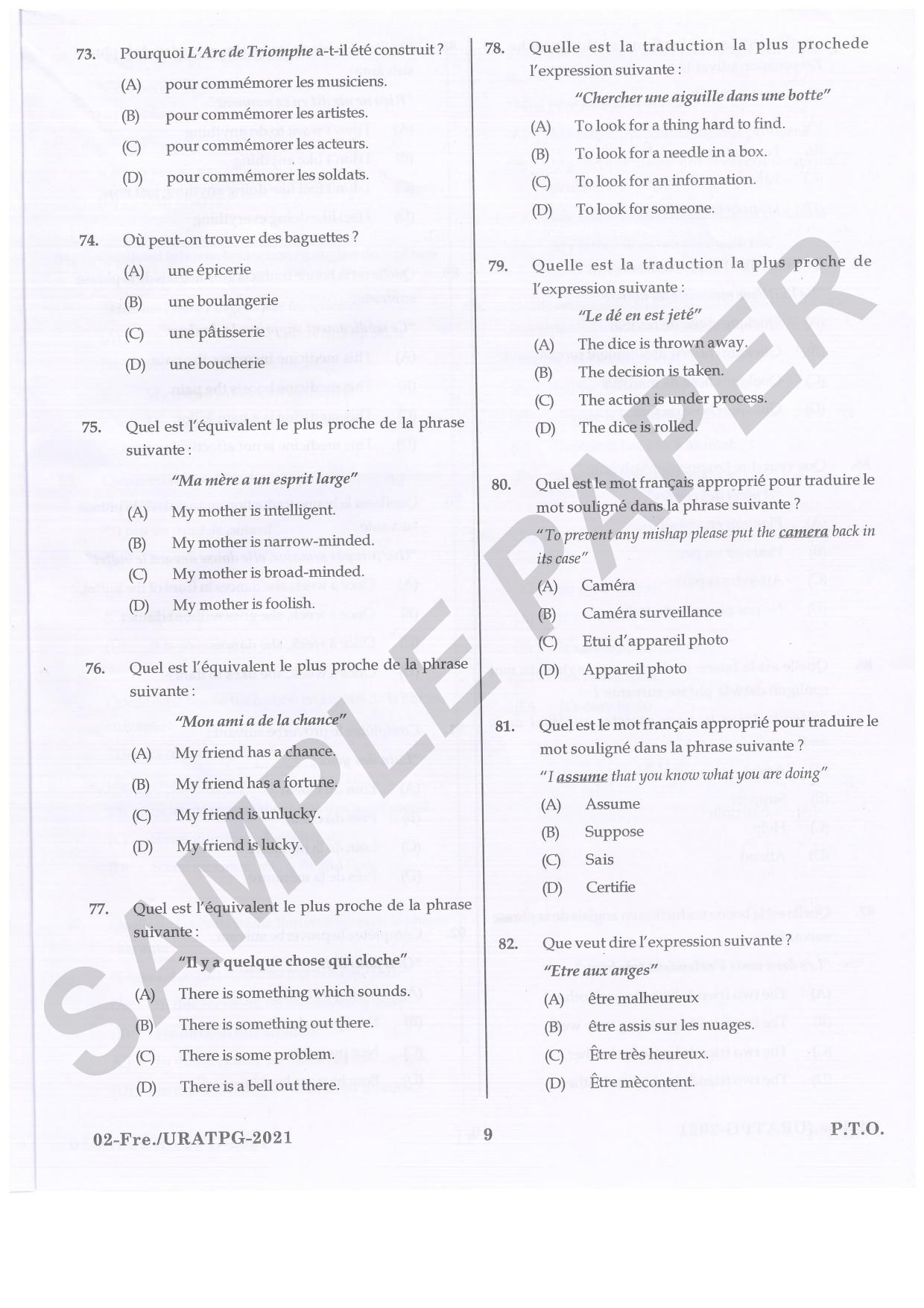 URATPG French Sample Question Paper 2021 - Page 9